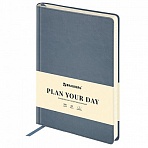 Ежедневник недатированный А5 138×213 мм BRAUBERG «Status», под кожу, 160 л., серо-голубой