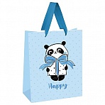 Пакет подарочный 26×32×12см MESHU «PandaGift_Blue», отд. фольгой, матовая ламинация