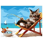 Картина по номерам на картоне ТРИ СОВЫ «Кошачий отдых», 30×40, с акриловыми красками и кистями