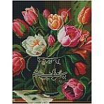 Алмазная мозаика ТРИ СОВЫ «Букет тюльпанов», 30×40см, холст на деревянном подрамнике, картонная коробка с пластиковой ручкой