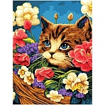 Картина по номерам на холсте ТРИ СОВЫ «Котенок в цветочной корзине», 40×50, с акриловыми красками и кистями