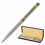 Ручка подарочная шариковая GALANT «Brigitte», тонкий корпус, серебристый, золотистые детали, пишущий узел 0.7 мм, синяя