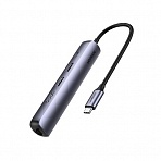 Разветвитель USB Ugreen CM418 (10919) USB-C to 2xUSB 3.0+HDMI+RJ45+PD Сереб