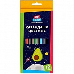 Карандаши цветные ArtSpace «Космонавты», 12цв., заточен., картон, европодвес