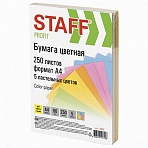 Бумага цветная STAFF COLOR, А4, 80 г/м2, 250 л. (5 цв. х 50 л. ), пастель, для офиса и дома