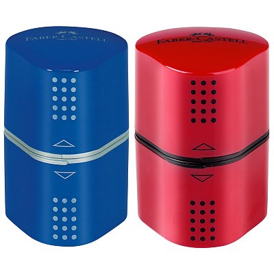 Точилка FABER-CASTELL «Trio Grip 2001», 3 отверстия, 2 контейнера, пластиковая, красная/синяя