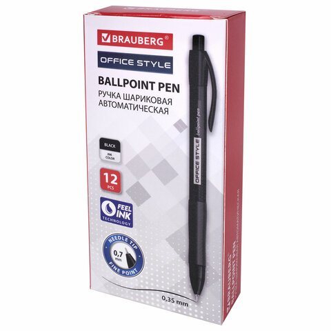 Ручка шариковая автоматическая с грипом BRAUBERG OFFICE STYLE, ЧЕРНАЯ, узел 0.7 мм, линия 0.35 мм, тонированный корпус