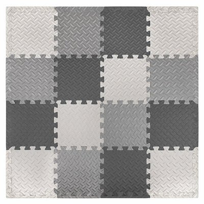 Коврик-пазл напольный 1.2×1.2 м, 16 шт., 30×30 см, толщина 1 см, серый, черный, светло-серый, ЮНЛАНДИЯ
