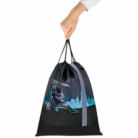 Мешок для обуви ЮНЛАНДИЯ, плотный, светоотражающая полоса, 46×36 см, «Black Ninja»