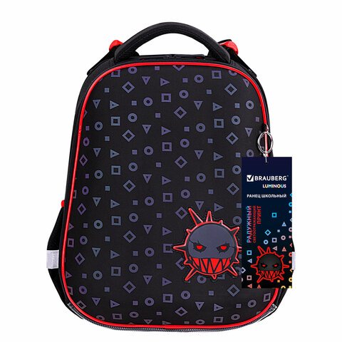 Ранец BRAUBERG LUMINOUS, 2 отделения, с брелоком, «Danger», СВЕТЯЩИЙСЯ РИСУНОК, 38×29х16 см