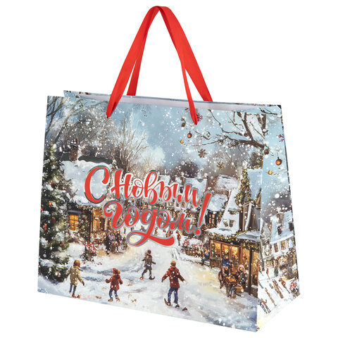 Пакет подарочный НАБОР 4 шт., новогодний, 26×13х32 см, «Winter Wonderland», фольга, ЗОЛОТАЯ СКАЗКА