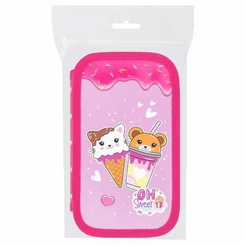 Пенал ЮНЛАНДИЯ, 2 отделения, картон с эффектом soft-touch, 19×11 см, «Candy friends»