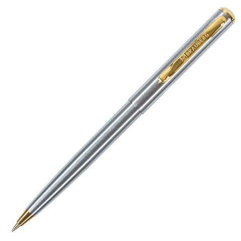 Ручка подарочная шариковая BRAUBERG Maestro, СИНЯЯ, корпус серебристый с золотистым, линия письма 0.5 мм
