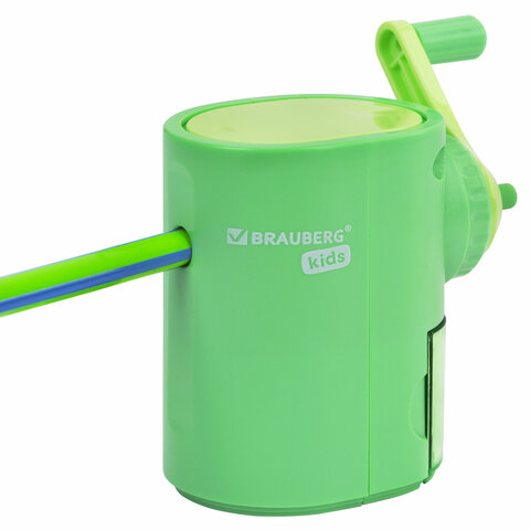 Точилка механическая BRAUBERG KIDS, для простых и цветных карандашей, корпус мятный, крепление к столу