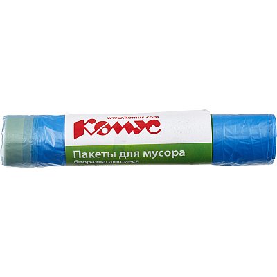 Мешки для мусора на 120 литров с завязками Комус синие (14 мкм. в рулоне 10 штук, 70×80 см)