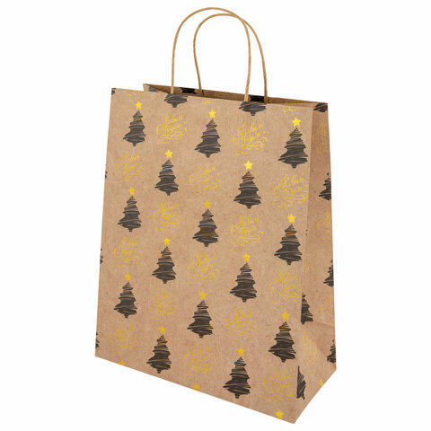 Пакет подарочный НАБОР 4 штуки новогодний 26×32x13 см«Kraft Large»ЗОЛОТАЯ СКАЗКА592133