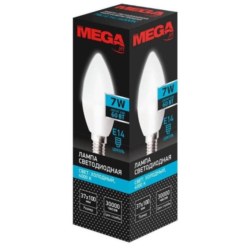 превью Лампа светодиодная Mega E14 7W свеча 4000K нейтральный белый свет