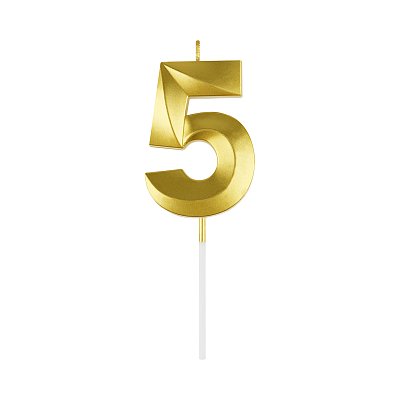 Свеча для торта с держателем MESHU «Цифра »5", 7см, золотая, блистер