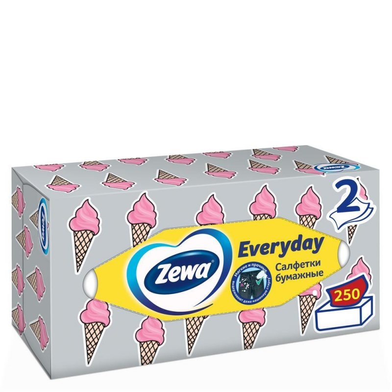 Салфетки косметические Zewa Everyday 2-слойные (250 штук в упаковке)