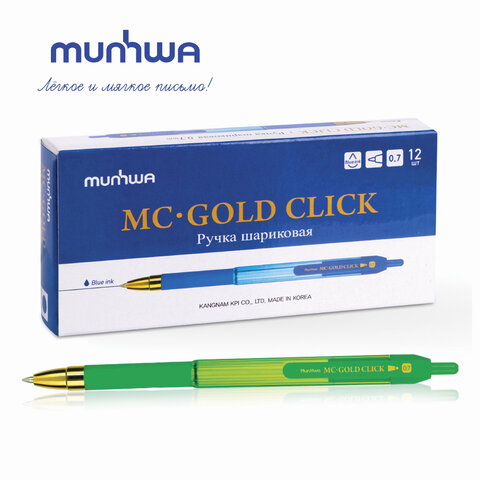 Ручка шариковая автоматическая MunHwa «MC Gold Click» синяя, 0.7мм, грип, штрих-код, корпус ассорти