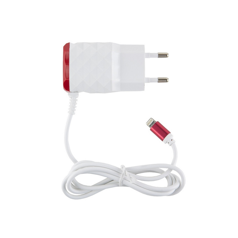превью Сетевое зарядное устройство Red Line 2 USB+8pin Apple (NC-2.1AC) белое/красное