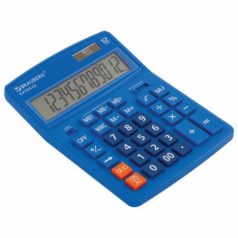 Калькулятор настольный BRAUBERG EXTRA-12-BU (206×155 мм), 12 разрядов, двойное питание, СИНИЙ