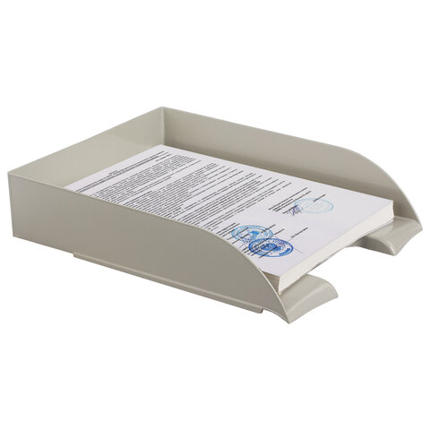 Лоток горизонтальный для бумаг BRAUBERG «Office style», 320×245×65 мм, серый, 237287
