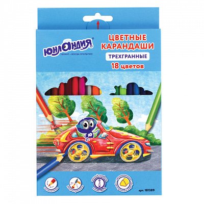 Карандаши цветные ЮНЛАНДИЯ «ЮНЛАНДИК БЫСТРЕЕ ВСЕХ», 18 цветов, трехгранные заточенные
