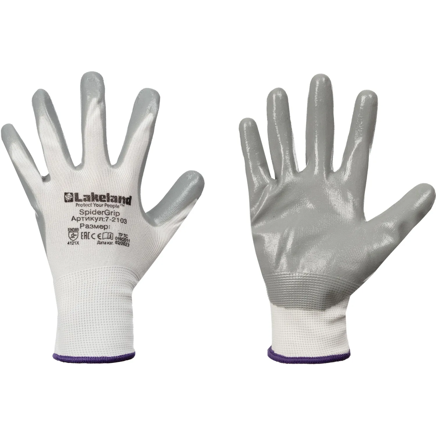 Перчатки защит. полиэфирн. Lakeland SpiderGrip 7-2103 с нитр. покр. р. L