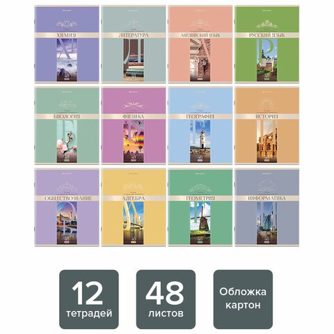 Тетради предметные, КОМПЛЕКТ 12 ПРЕДМЕТОВ, «DELIGHT», 48 л., обложка картон, BRAUBERG