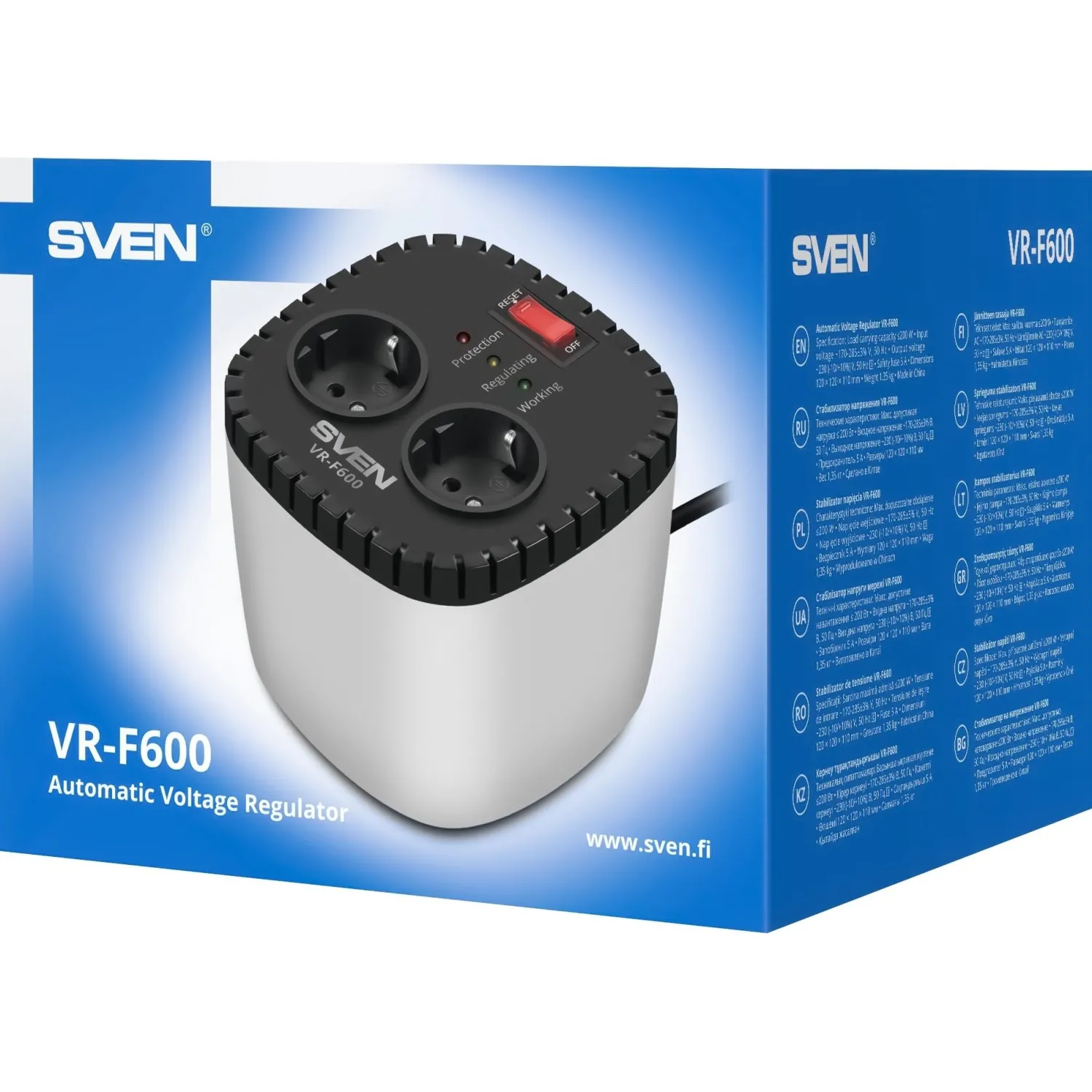 Стабилизатор напряжения SVEN VR-F600 (200Вт, Входное 170-280В, 2xEURO)