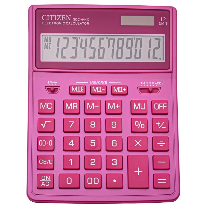 превью Калькулятор настольный Citizen SDC-444XRPKE, 12 разрядов, двойное питание, 155×204×33мм, розовый