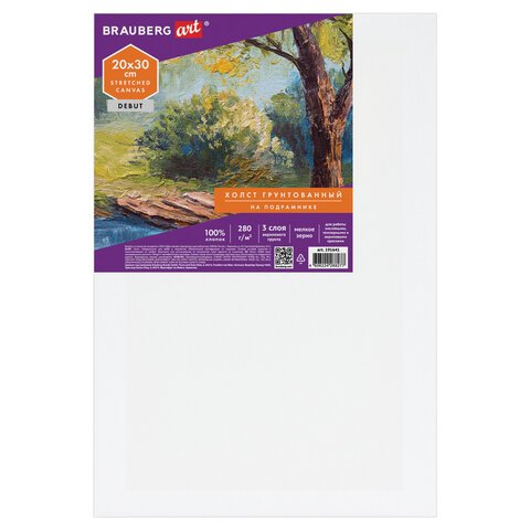 превью Холст на подрамнике BRAUBERG ART DEBUT, 20×30см, 280 г/м2, грунт, 100% хлопок, мелкое зерно
