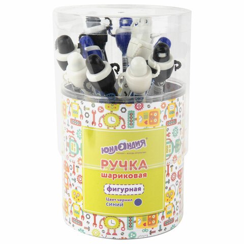 Ручка фигурная шариковая ЮНЛАНДИЯ «Робот», корпус ассорти, СИНЯЯ, пишущий узел 0.7 мм