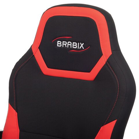 Кресло компьютерное BRABIX «Alpha GM-018», ткань/экокожа, черное/красное, 532637