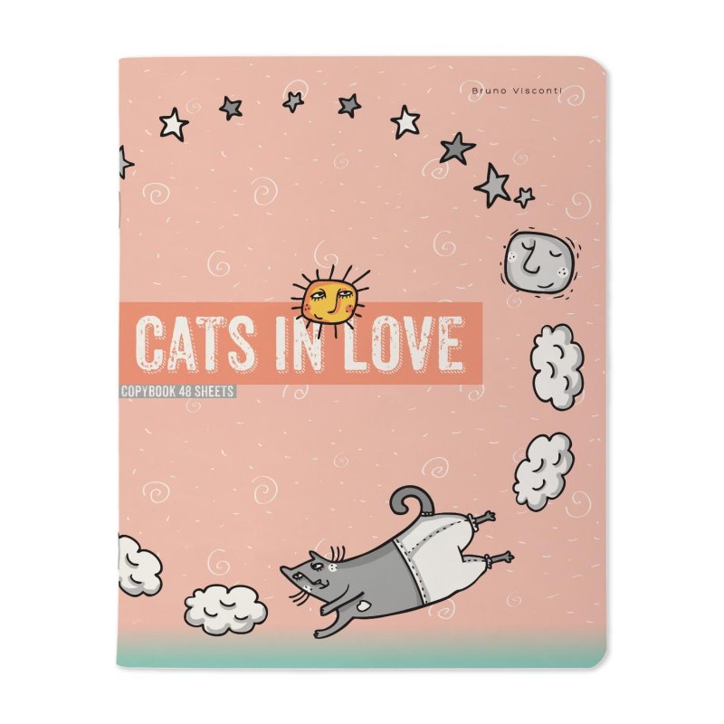 Тетрадь общая А5.48л, клетка, скреп, CATS IN LOVE,5шт/уп,7-48-1230/5