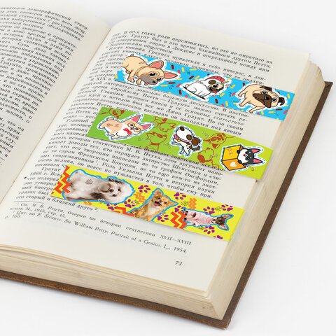 Закладки для книг с магнитом СОБАЧКИ, набор 6 шт., блестки, 25×196 мм, ЮНЛАНДИЯ
