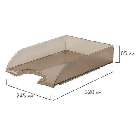 Лоток горизонтальный для бумаг BRAUBERG «Office style», 320×245×65 мм, тонированный серый, 237289