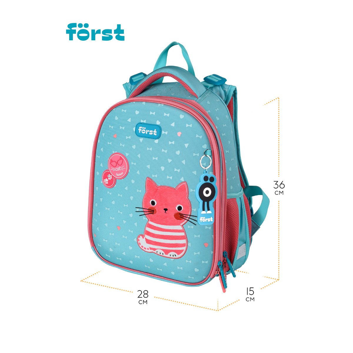 Ранец Först F-Top «Orange cat» 36×28×15 см, 2 отделения, 2 кармана, анатомическая спинка