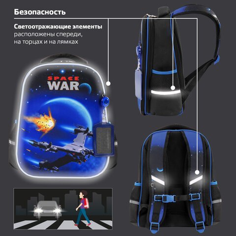 Ранец ЮНЛАНДИЯ LIGHT, 2 отделения, «Space war», 38×29х16 см