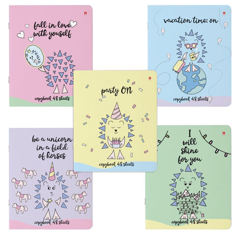 превью Тетрадь А5 48 л. АЛЬТ скоба, клетка, Soft Touch, бежевая бумага 70 г/м2, «ЁЖИК РОМАНТИК» (5 видов), 7-48-745