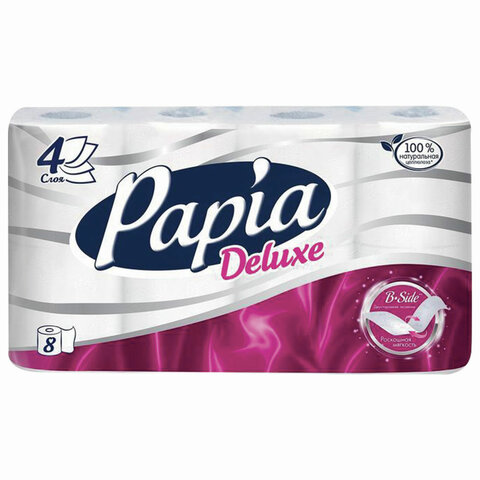 Бумага туалетная Papia Deluxe (4-слойная, белая, 8 рулонов в упаковке)