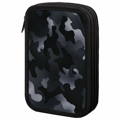 Пенал ПИФАГОР, 3 отделения, ламинированный картон, 19×11 см, «Black camo»