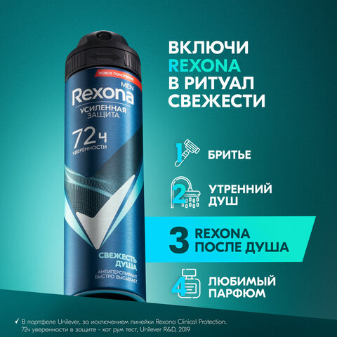 Антиперспирант аэрозольный 150мл REXONA MEN «Свежесть душа» усиленная защита, ш/к 91