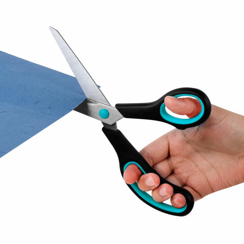 Ножницы BRAUBERG SOFT GRIPНАБОР 3 штуки (140190230 мм)эргономичные черно-бирюзовые ручкиВЫГОДНАЯ УПАКОВКА238411