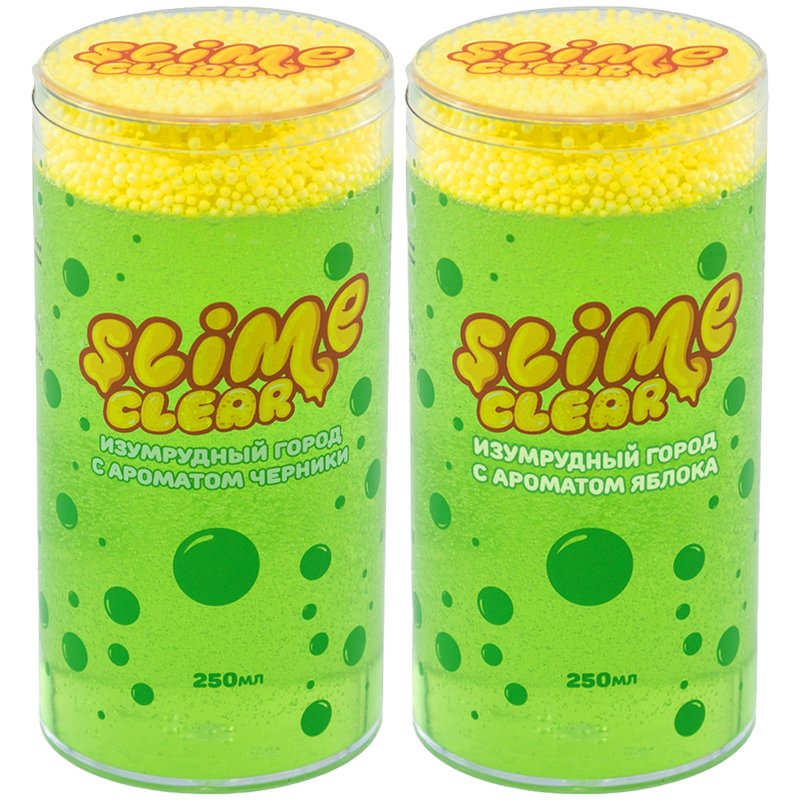 Слайм Slime «Clear-slime. Изумрудный город», зеленый, с пенопласт. шариками, аромат ассорти, 250г