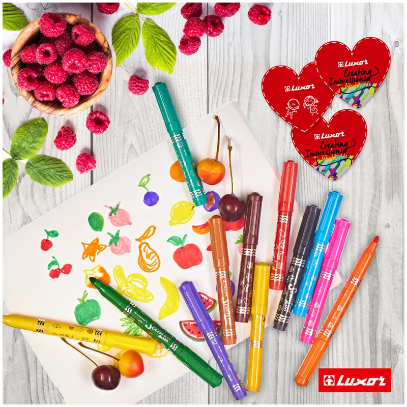 Фломастеры Luxor «ColourMaxx», 12цв., ароматизированные, смываемые, ПВХ, европодвес