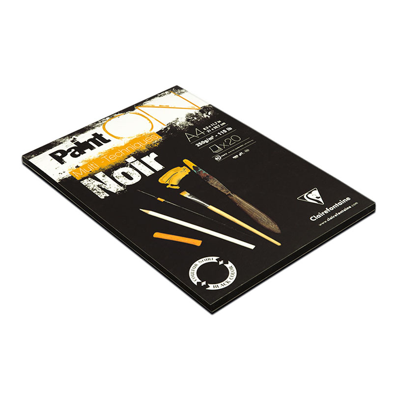 Альбом для смешанных техник 20л., А4, на склейке Clairefontaine «Paint'ON Noir», 250г/м2, черная