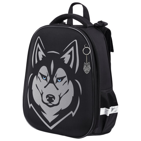 превью Ранец BRAUBERG SHINY, 2 отделения, с брелоком, «Husky», СВЕТЯЩИЙСЯ РИСУНОК, 38×28х14 см