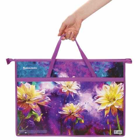 Папка для рисунков и чертежей с ручками BRAUBERG А3пластикмолния сверху«Flowers»270146